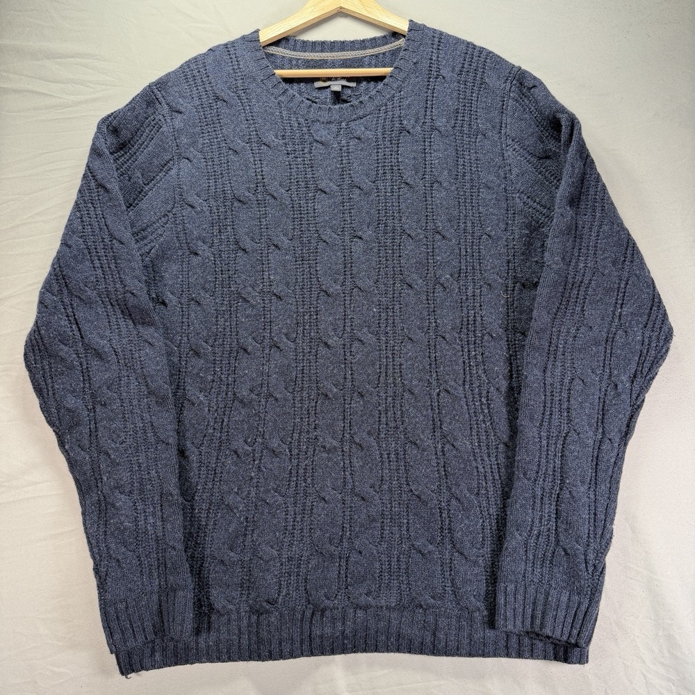 Wallin Bros Sweater Mens XL Navy Blue Cable Knit Lambswool Fisherman Grandpa